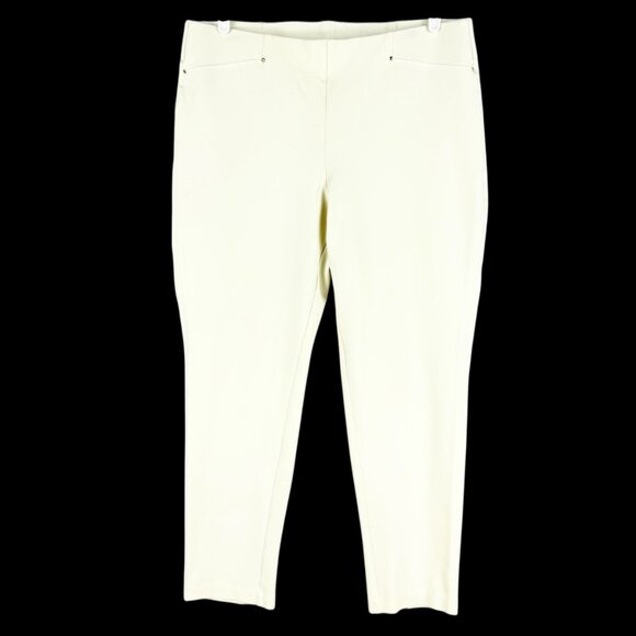 Rafaella Comfort Women's Pull-on Elastic Waist High Rise Ivory Ponte Pants Sz 36 - Picture 1 of 11